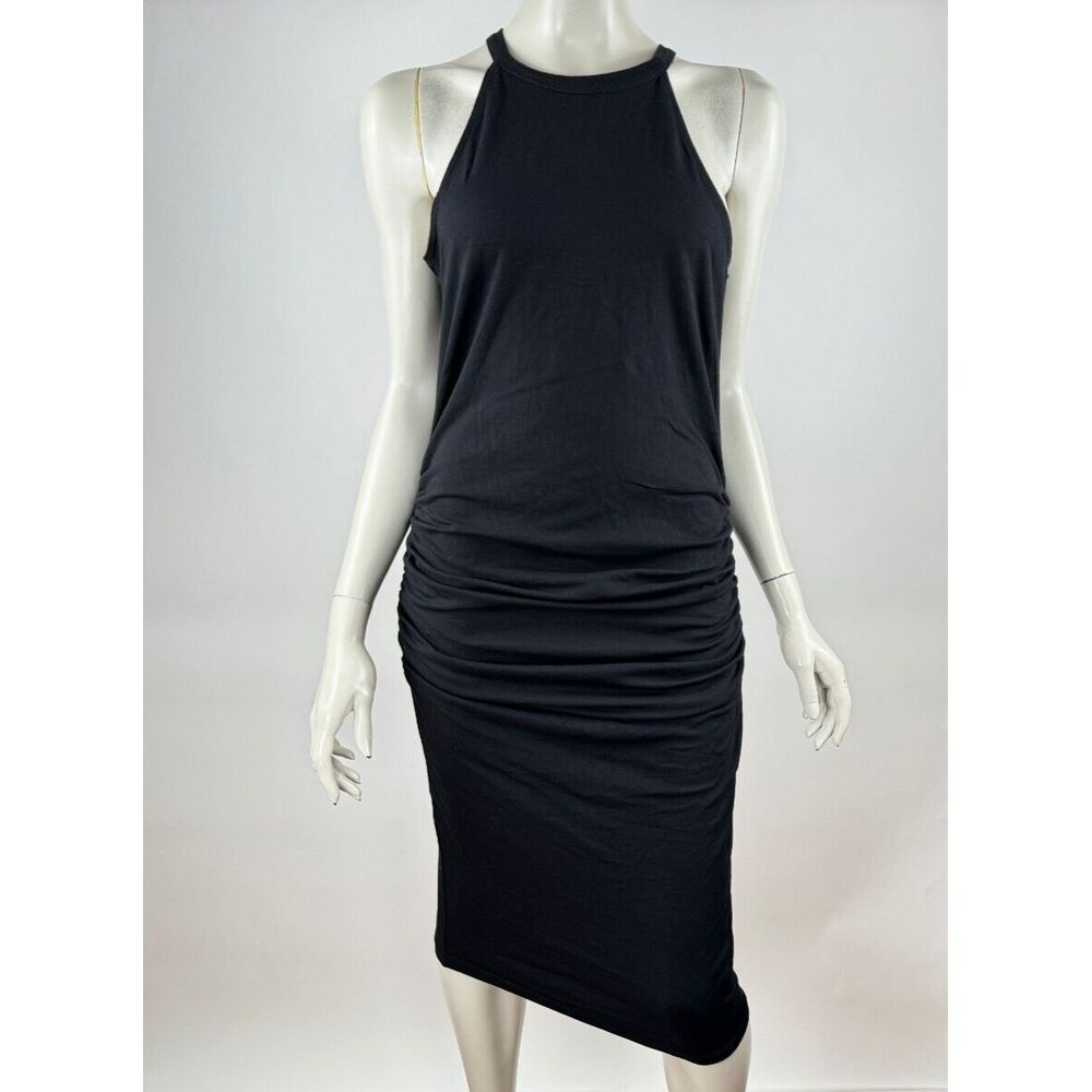 Michael Stars Halter Midi Dress Women‎ XL NWT Ruched Stretch Cotton Black SF1072